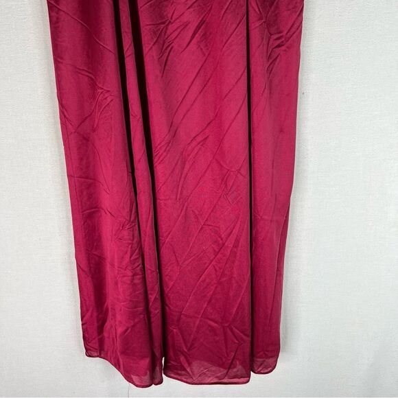 Vintage Burgundy Wine Coquette Dainty Prairie Milkmaid Nylon Nightgown Dress L - Picture 5 of 11